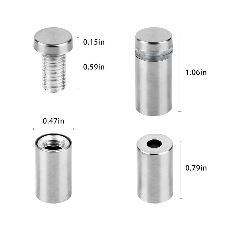 AOUVES Standoff Screws for Acrylic 1/2 x 1 inch Stainless Steel Wall Sign Silver Standoff Mounting Hardware 20 Pack - Image 3